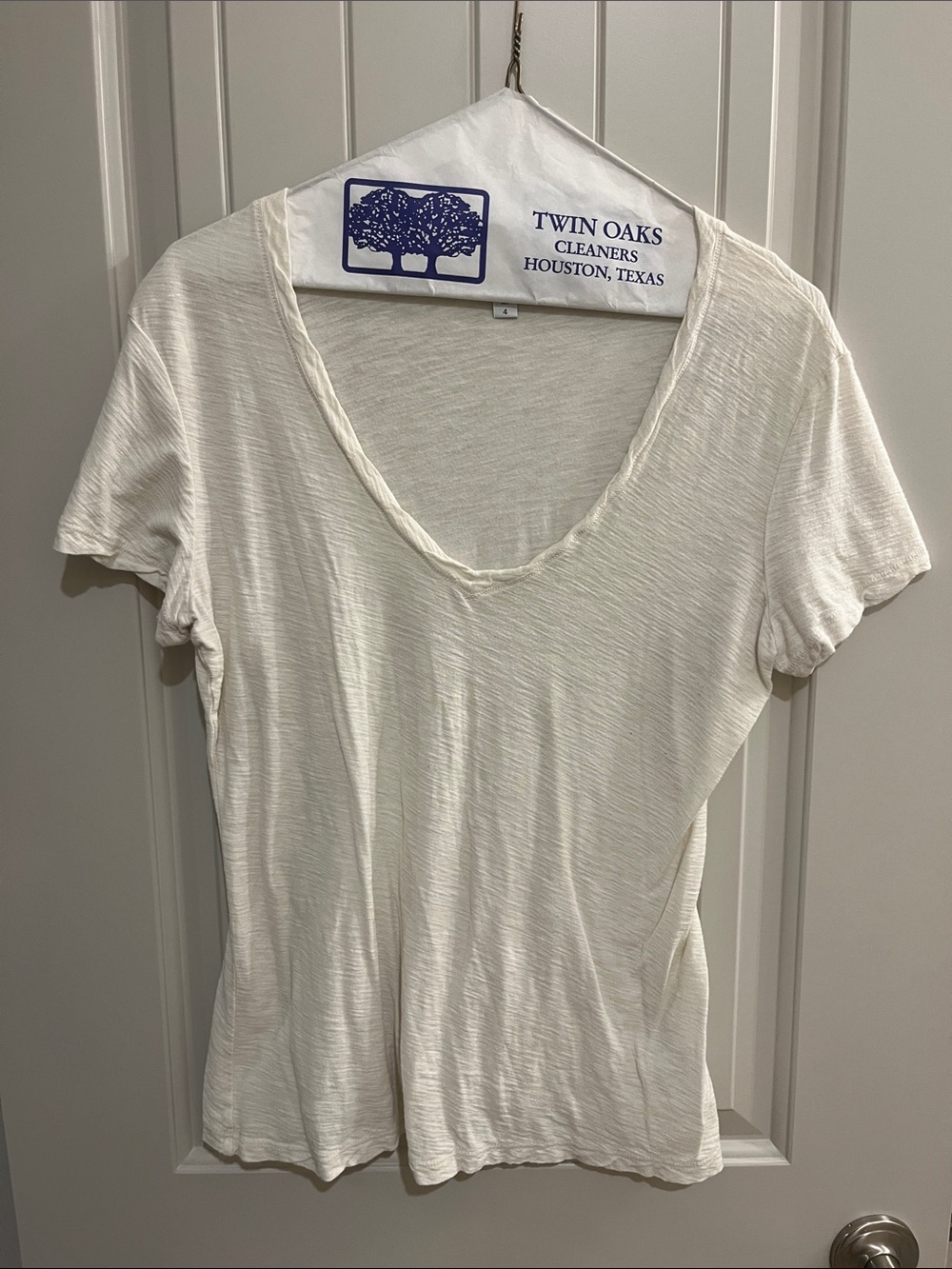 James Perse Cream V-Neck Short Sleeve Tee